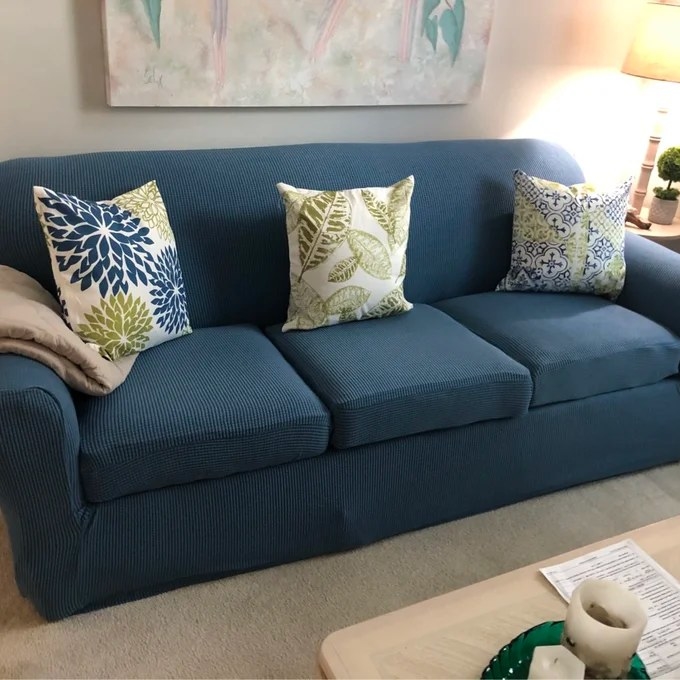 Reviewer&#x27;s photo of the slipcover in the color Navy