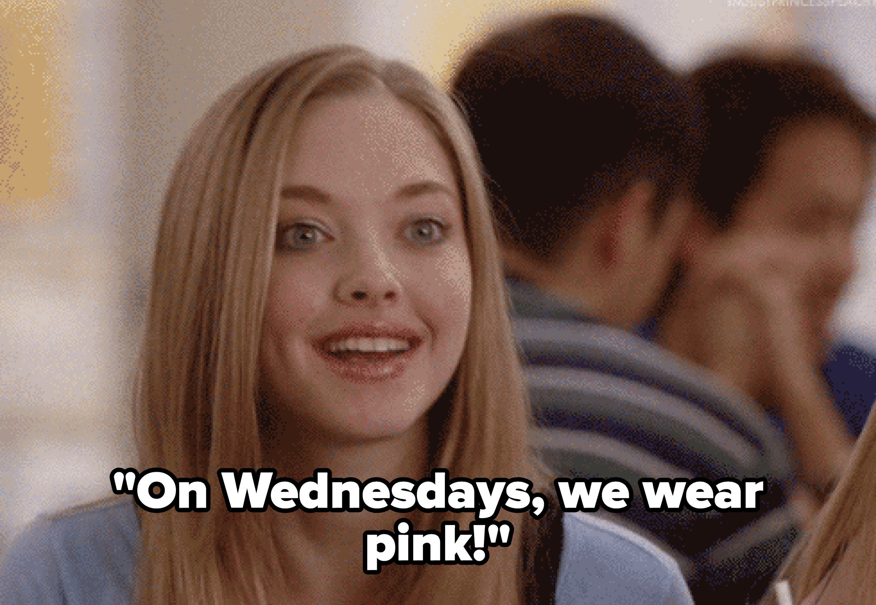 Karen saying "on wednesdays, we wear pink" on mean girls