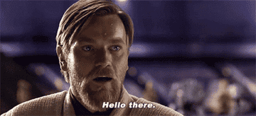 Obi-Wan with the words, &quot;Hello there&quot;