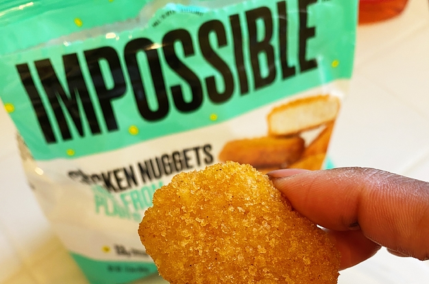 the author holding a chicken nugget