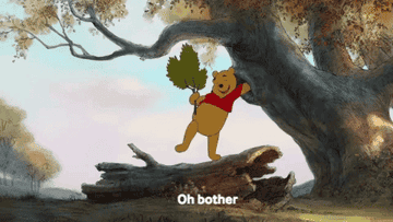 Winnie the Pooh reaching into a tree and then running from a swarm of bees