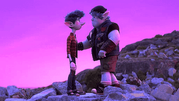 Two elves hugging on a mountain