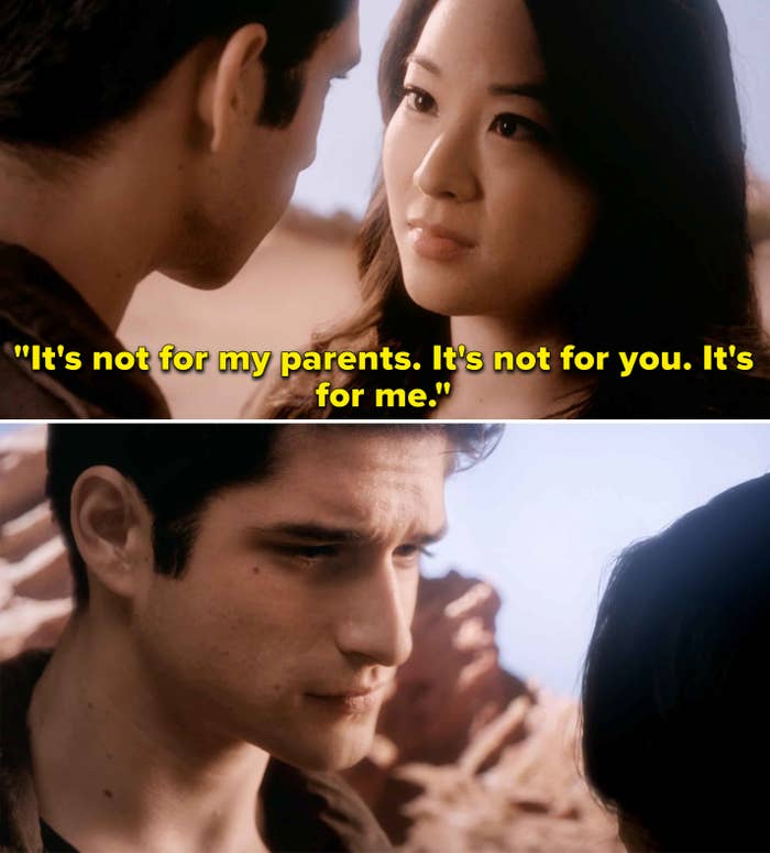 A scene from the movie where Arden Cho says, &quot;It&#x27;s not for my parents. It&#x27;s not for you. It&#x27;s for me,&quot; to Tyler Posey