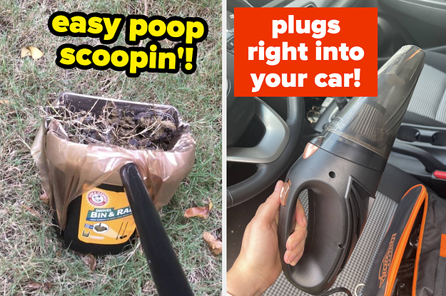 A split thumbnail of a poop scooper and a vacuum