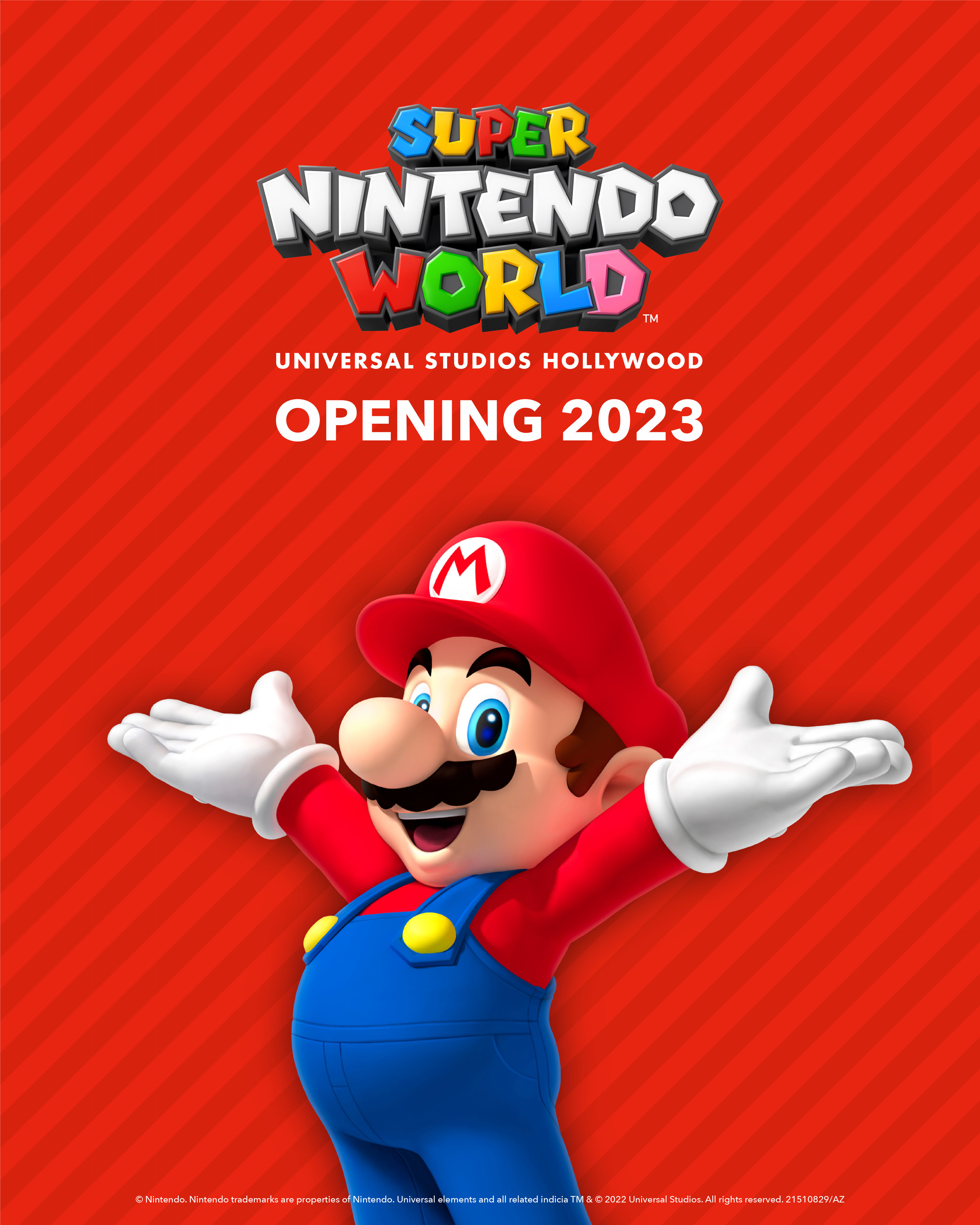 Advertisement for the world with Mario holding his hands up