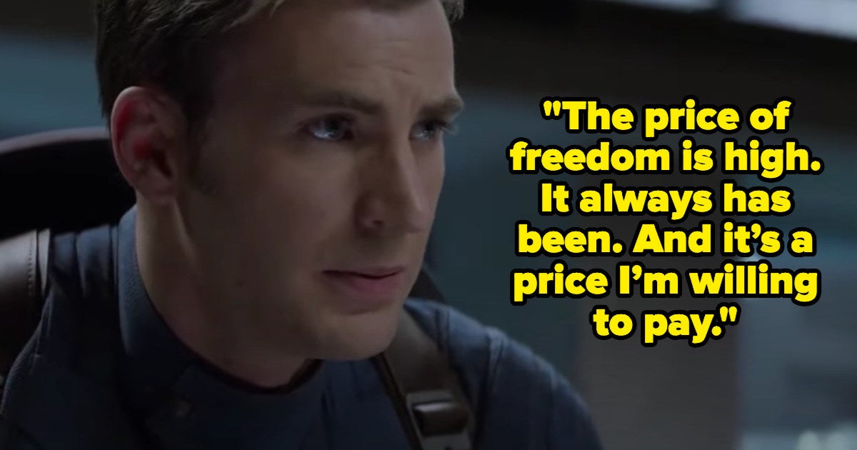 Steve saying, "The price of freedom is high, it always has been; and it's a price I'm willing to pay"