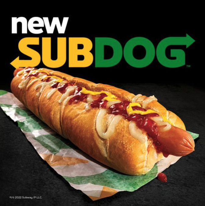 New Subdog, showing a large hot dog in a Subway hero