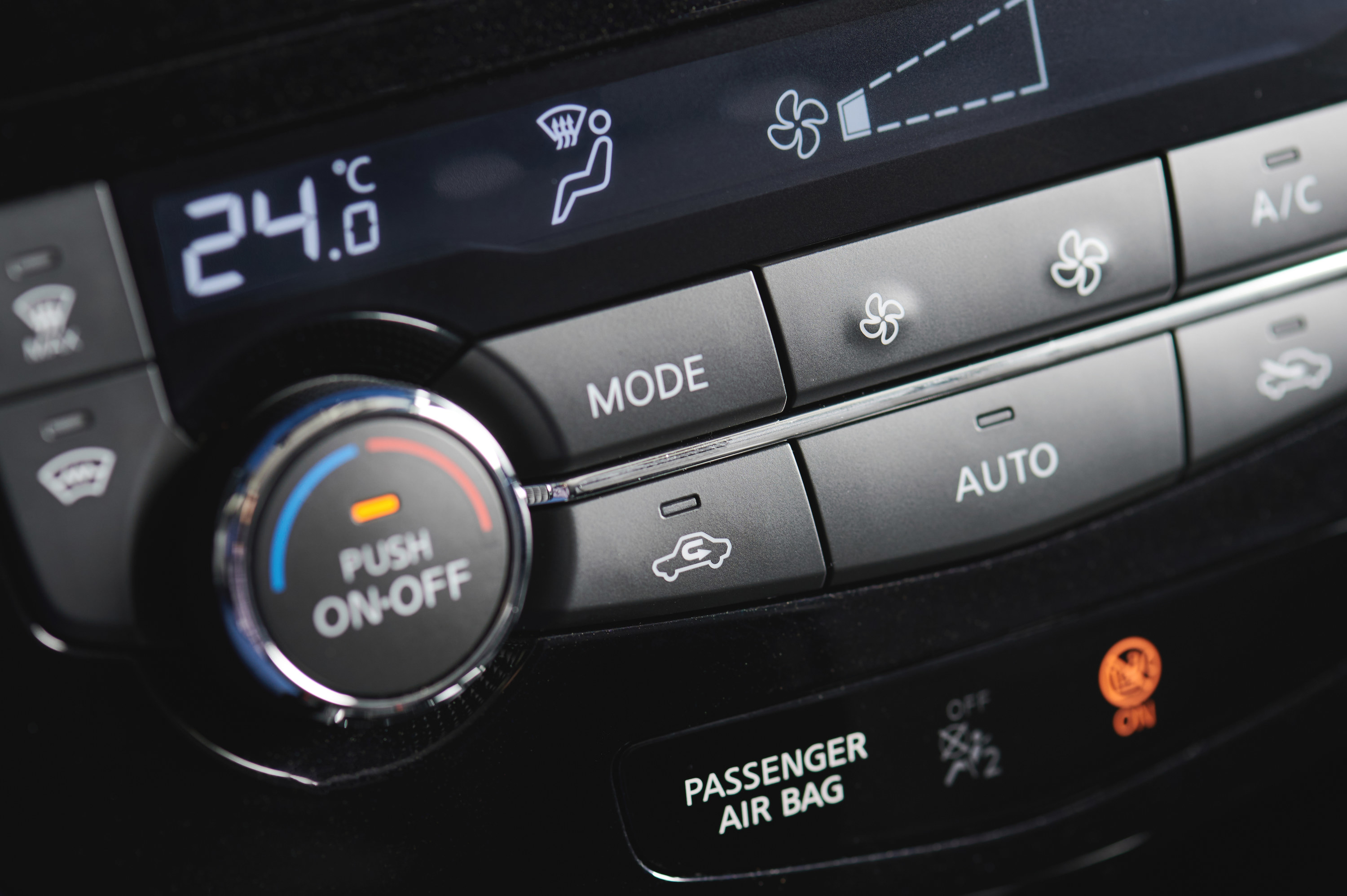 Car climate system with display and knob, button