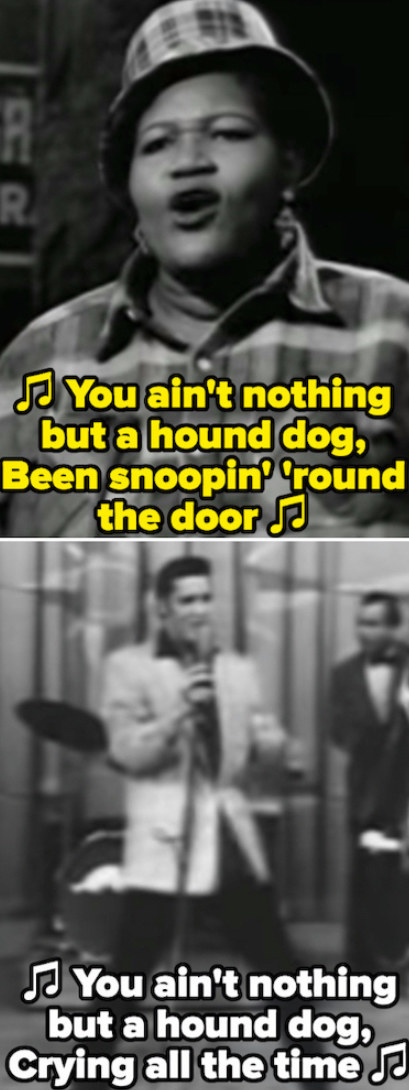 Big Mama Thornton singing &quot;Hound Dog&quot; on TV; Presley singing &quot;Hound Dog&quot; on TV