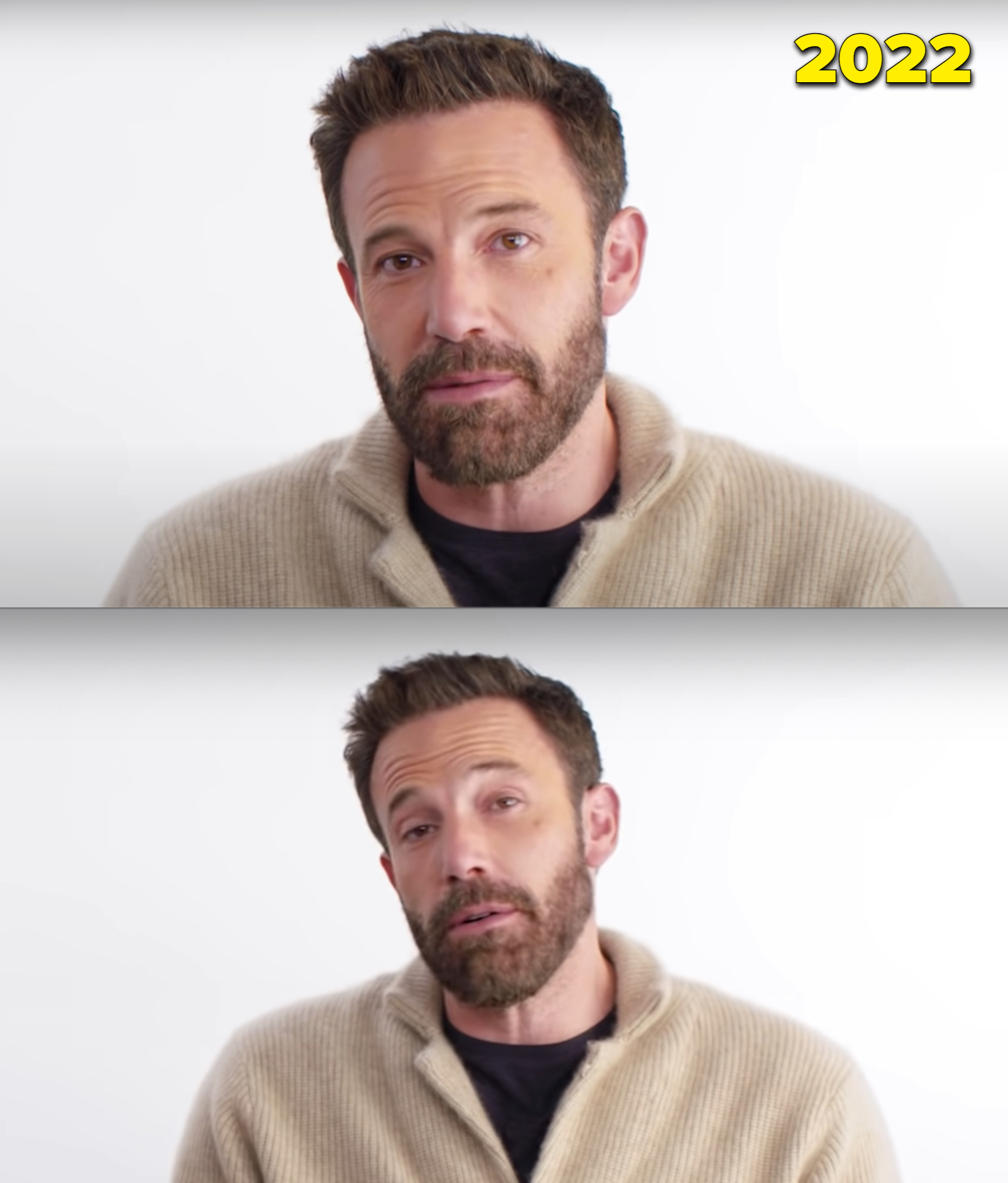 Ben Affleck being interviewed in front of a white backdrop in 2022