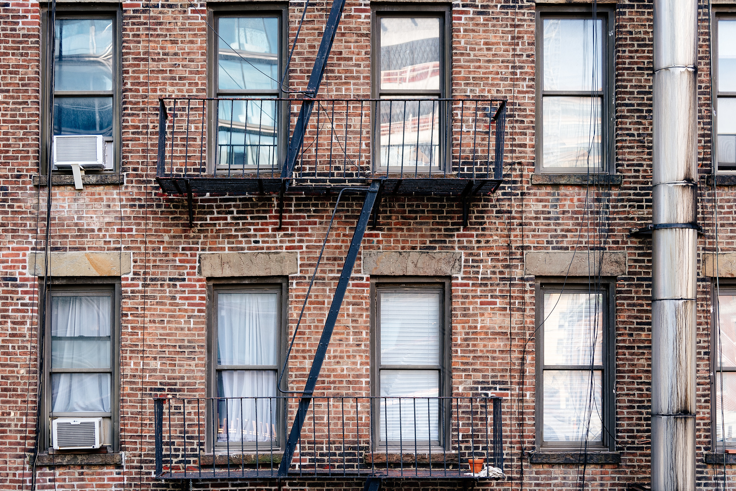 Two levels of a fire escape