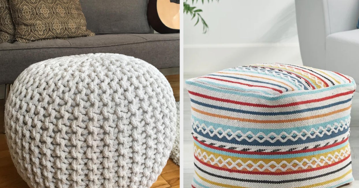 Boho Pouf Cover, Jute Pouf, Bohemian Pouf Ottoman for Living Room, Pouf for  Kids Room or Playroom, Textured Neutral Pouf Unstuffed No Filler 
