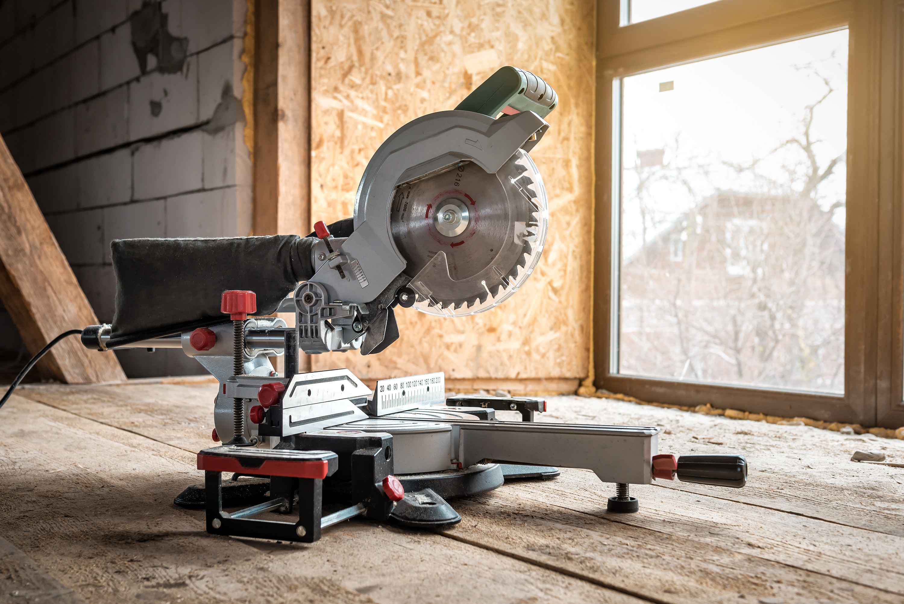 A circular saw on a wood surface