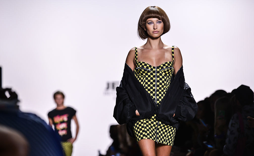 Hailey Bieber in a Jeremy Scott runway show