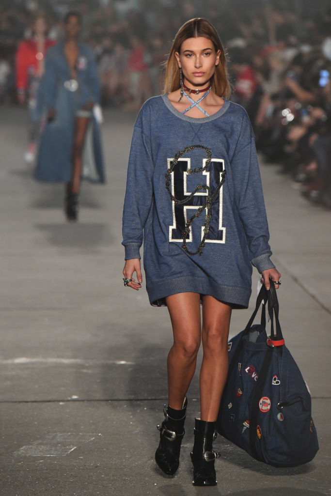 Hailey Bieber in a Tommy Hilfiger runway show