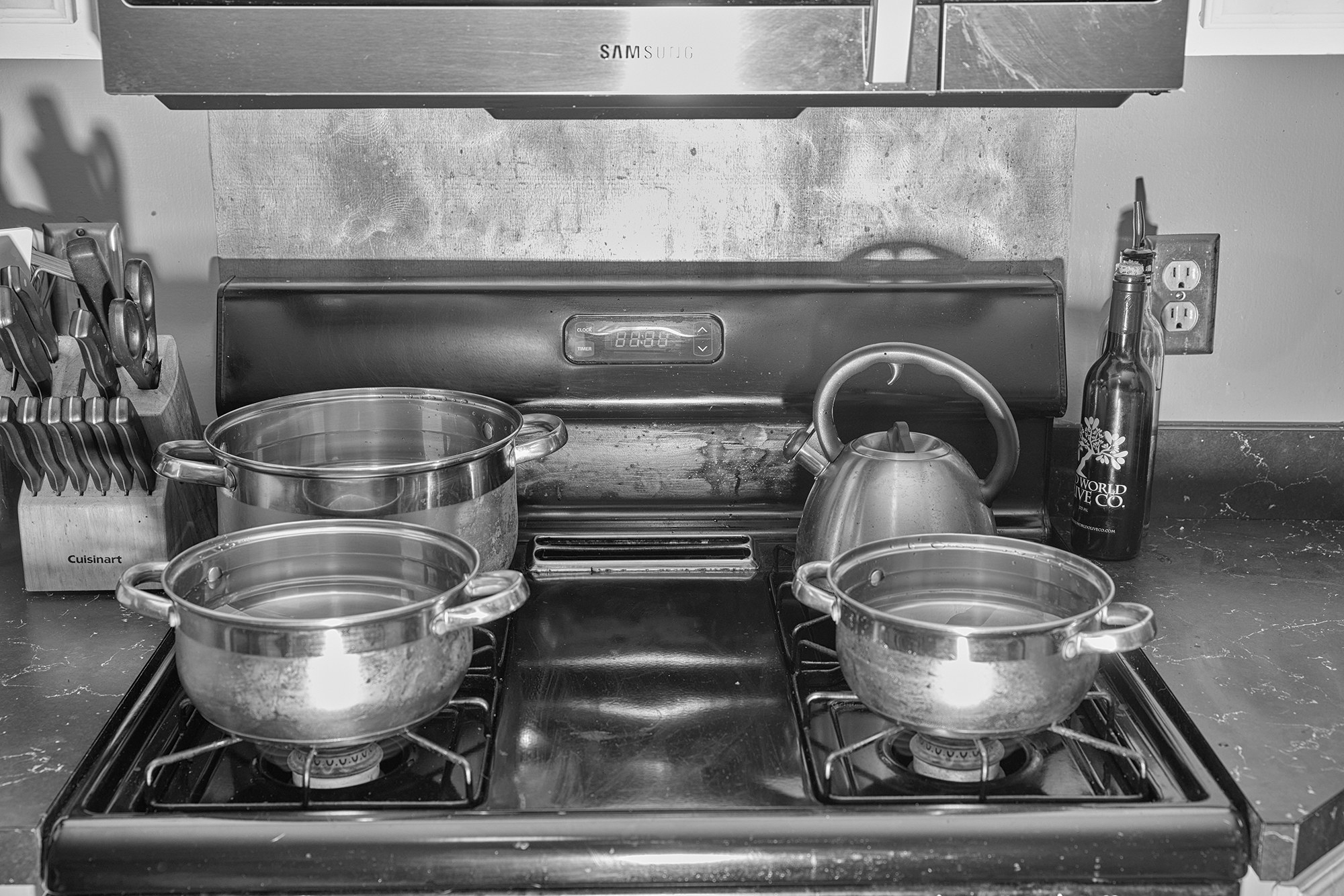 Pots of water on the stove