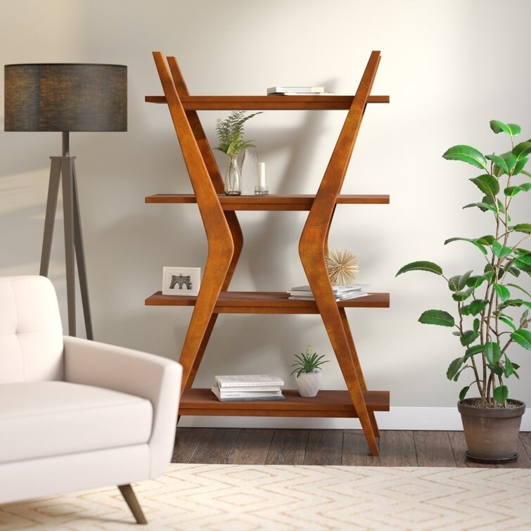 the boomerang post MCM etagere bookcase in walnut finish