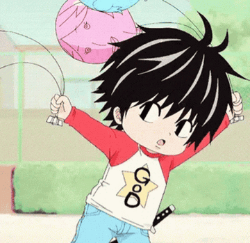 little boy running with balloons 