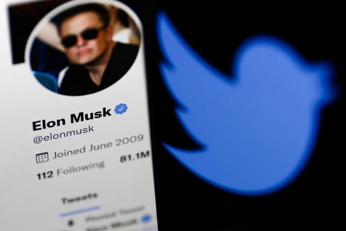 An image of elon musk&#x27;s twitter account next to twitter&#x27;s logo