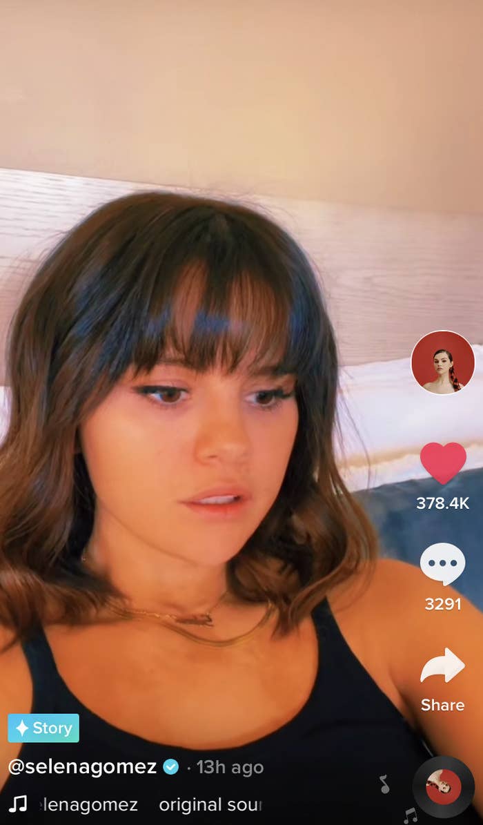A screenshot of Selena in a tank top on her TIkTok