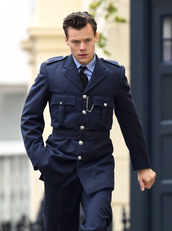Harry Styles seen on the film set for &#x27;My Policeman&#x27;