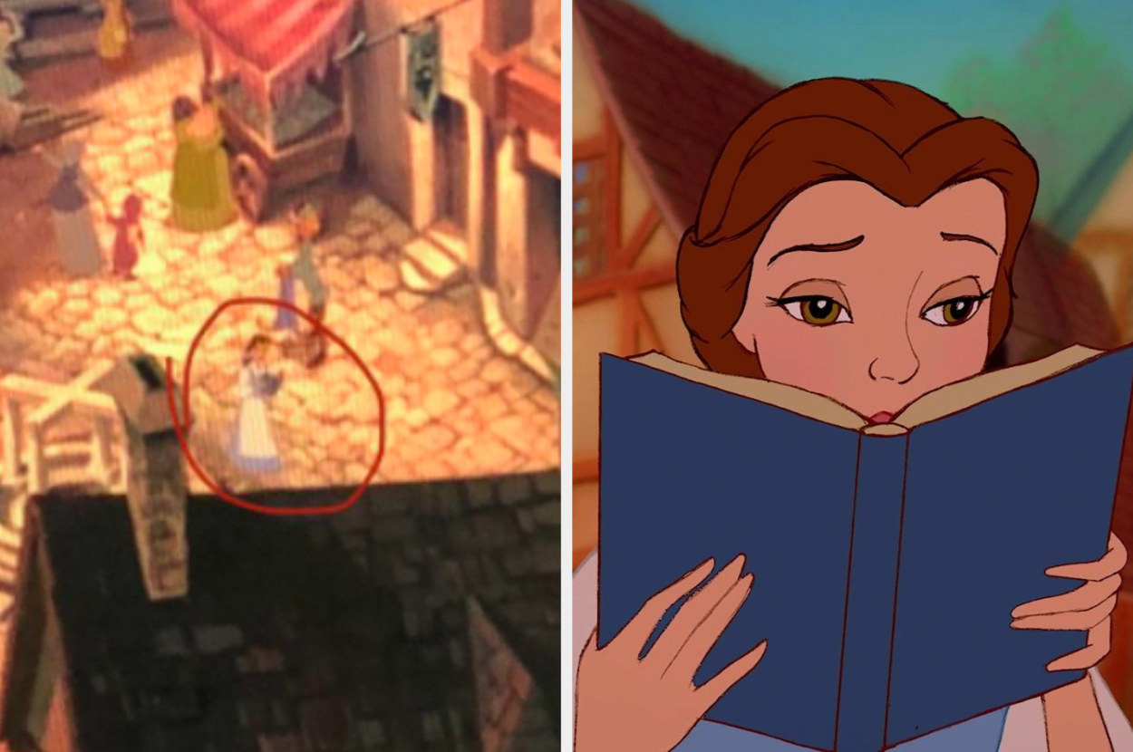Belle reading a book in &quot;The Hunchback of Notre Dame&quot; vs. &quot;Beauty and the Beast&quot;