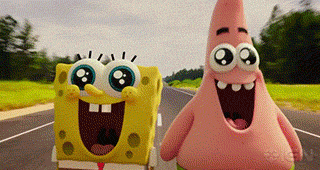 spongebog and patrick screaming while images of popular travel destinations appear behind them