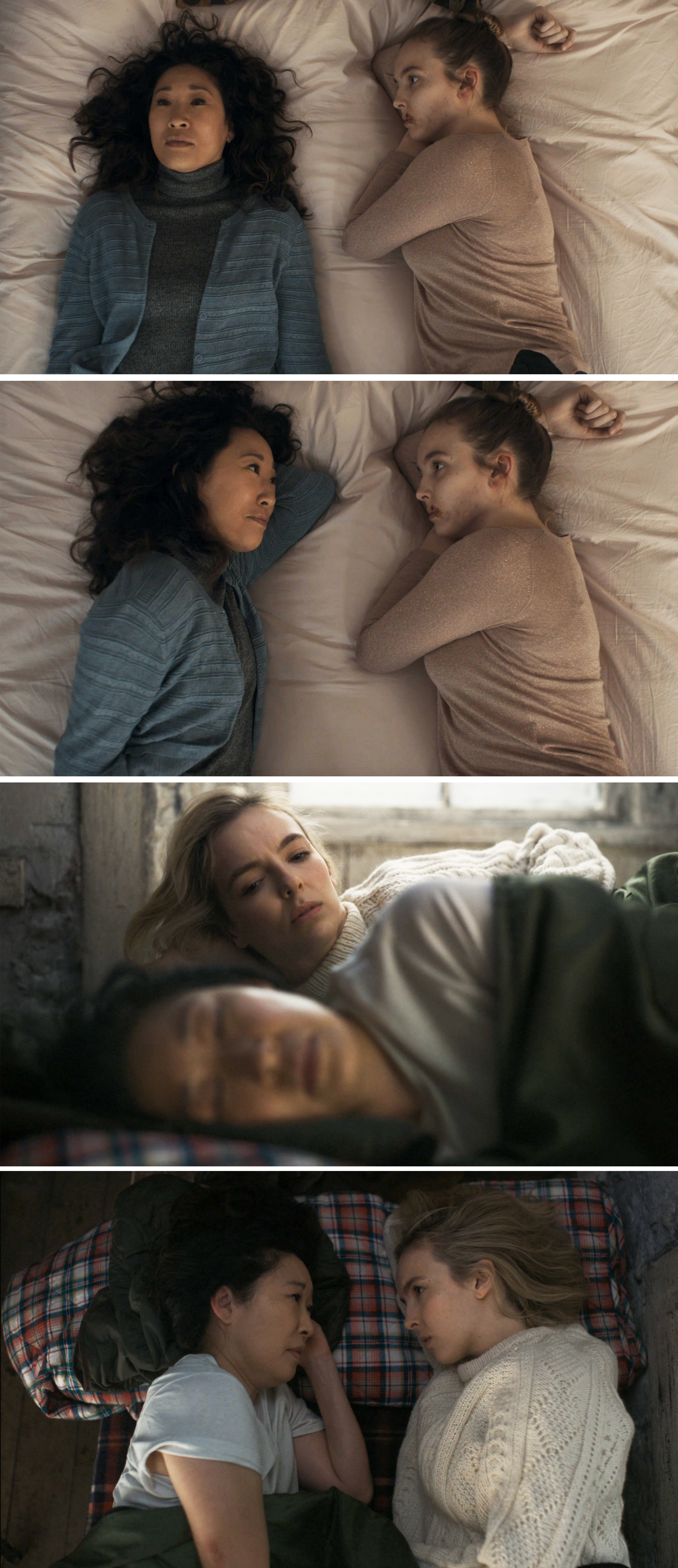 Villanelle and Eve laying in bed together