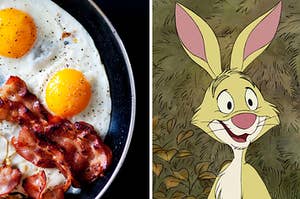Eggs and bacon are on the left with Rabbit from "Winnie" on the right