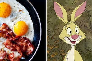 Eggs and bacon are on the left with Rabbit from "Winnie" on the right
