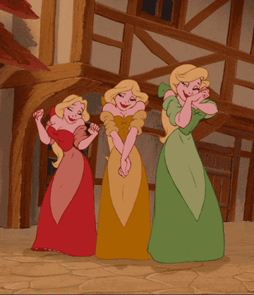 Three women swooning for Gaston
