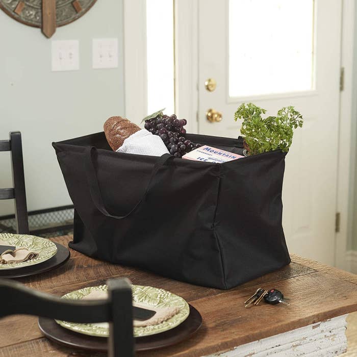 The utility tote with groceries on a table