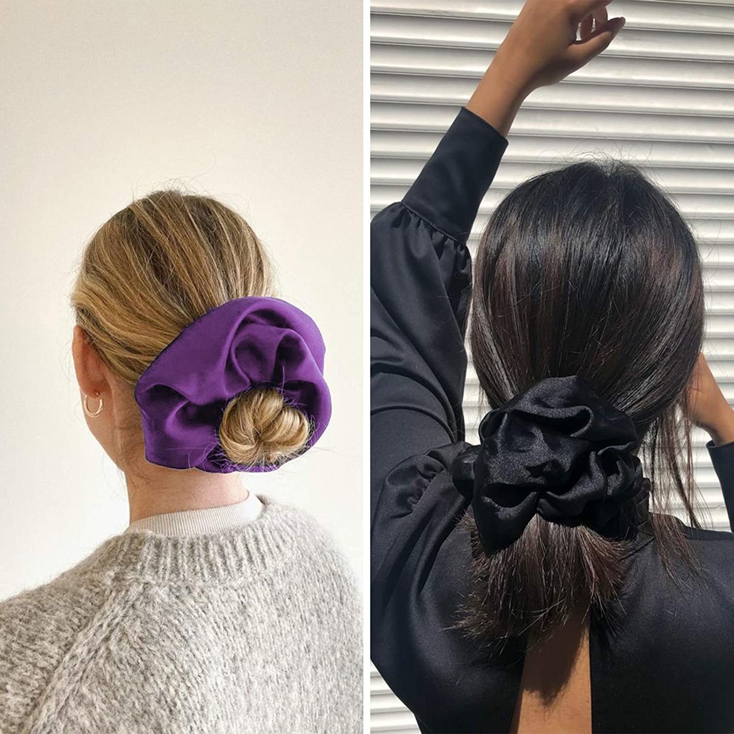 Two people wearing large scrunchies.