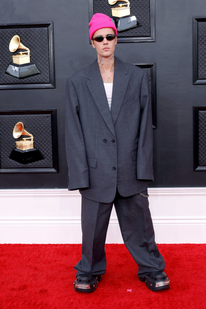 Justin Bieber wearing an extremely baggy suit