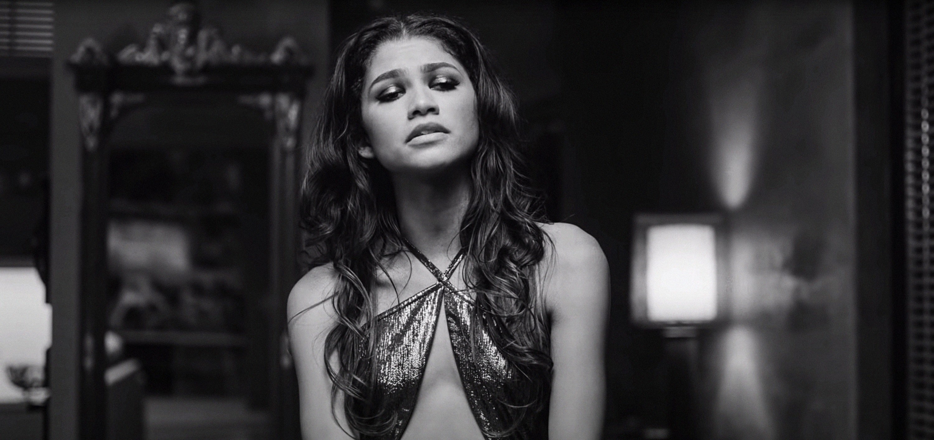 Zendaya in a dress in black and white