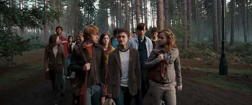 Harry and his friends walk in a group