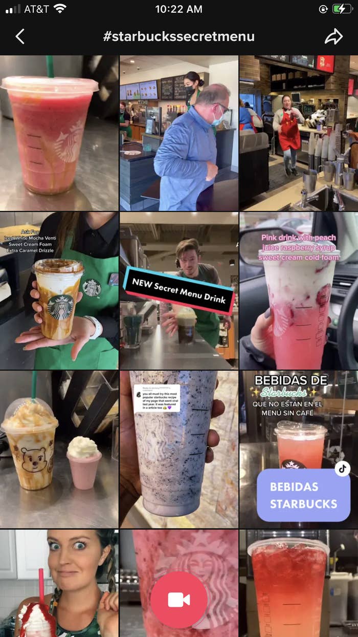 TikTok grid of the hashtag &quot;starbuckssecretmenu&quot;