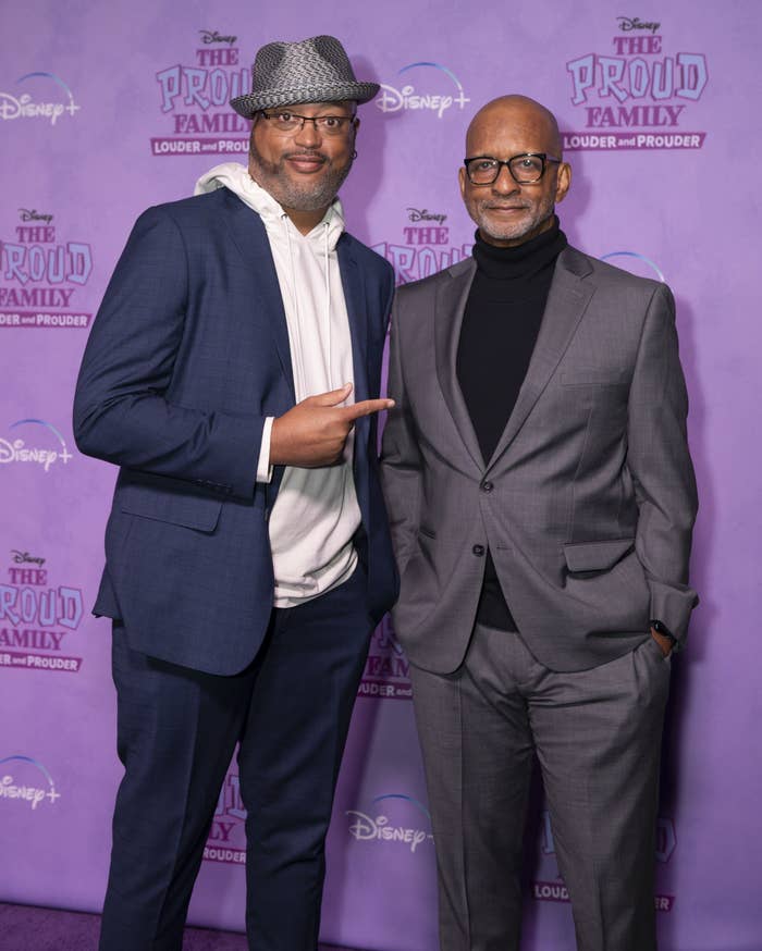 The Proud Family Show creators Bruce Smith and Ralph Farquhar pose at the premiere of the The Proud Family: Louder and Prouder.