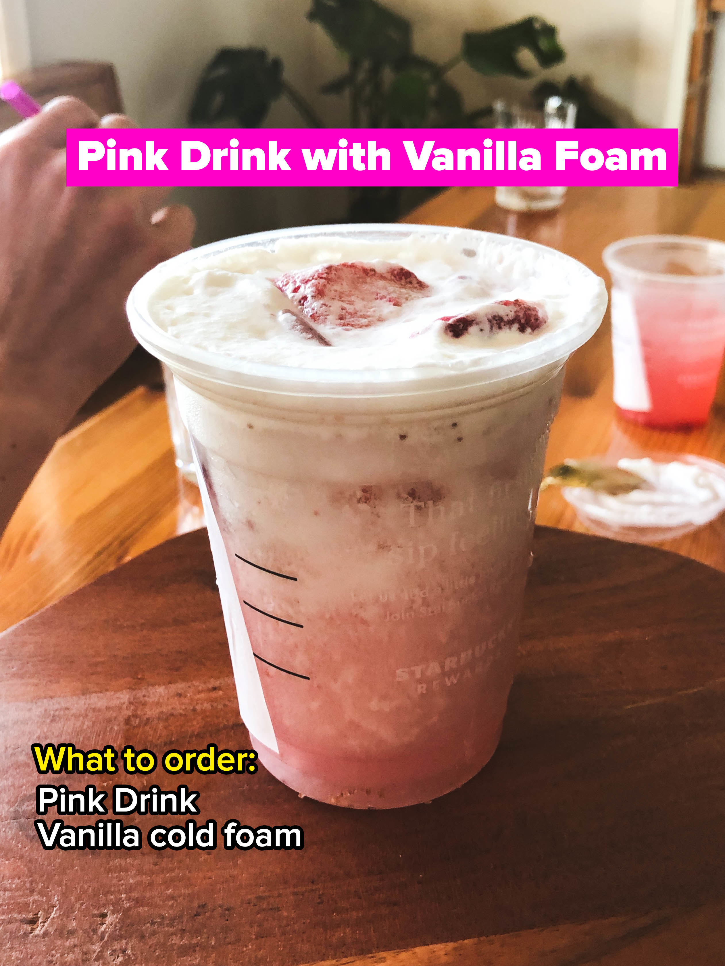 Starbucks Pink Drink with Vanilla Sweet Cream Cold foam  Starbucks  recipes, Pink drink starbucks, Pink drink recipes