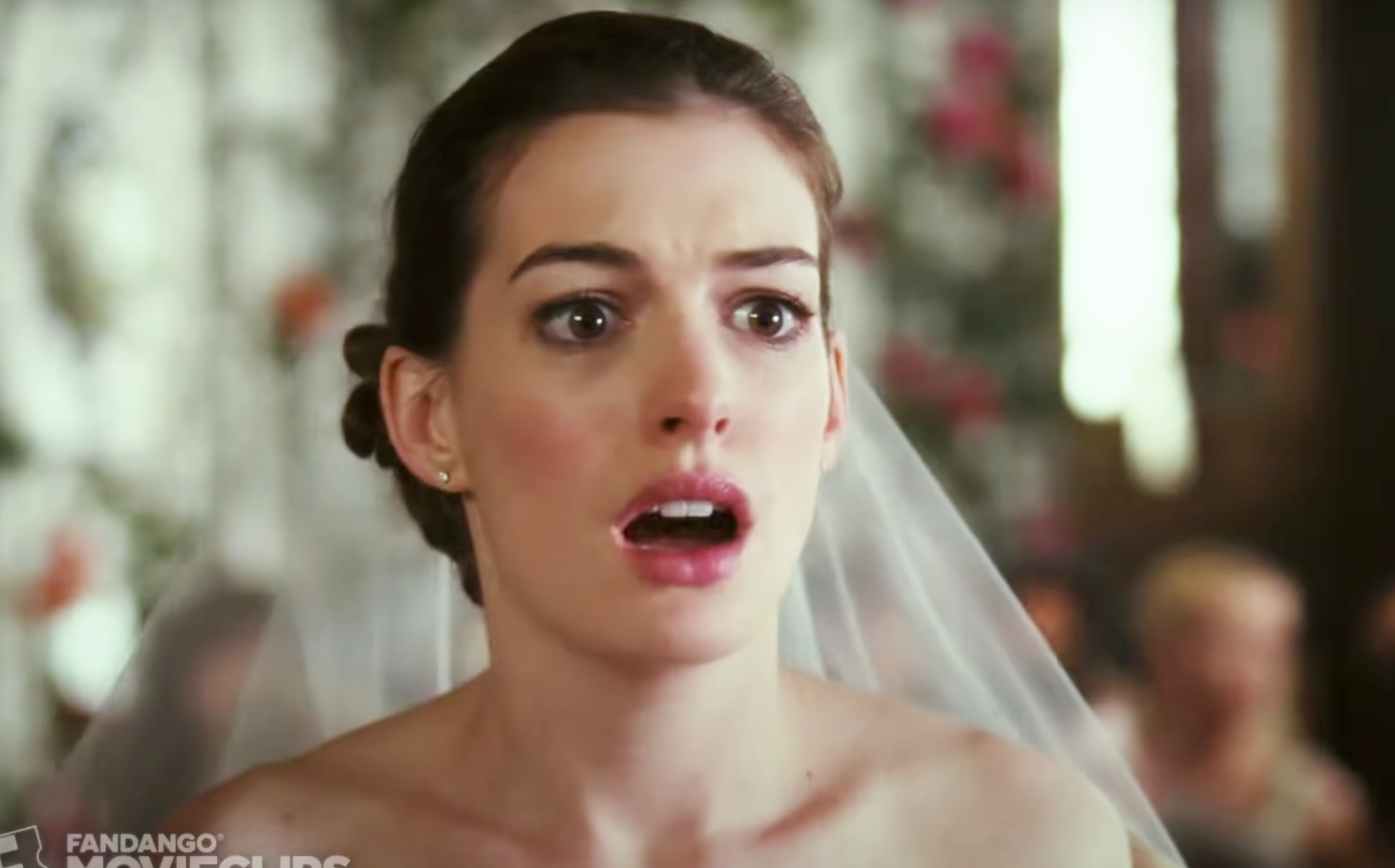 A bride with a shocked expression
