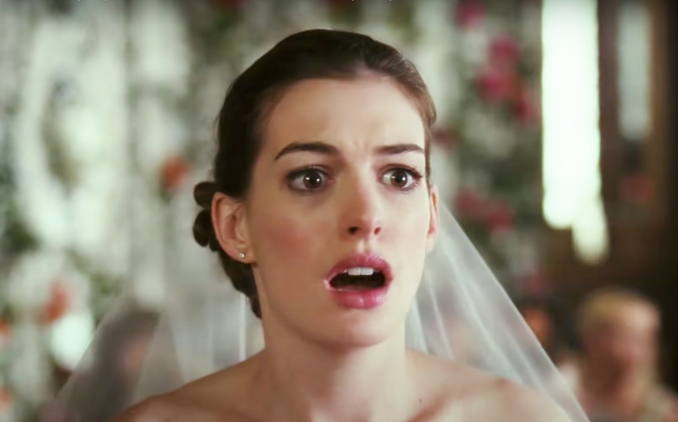 A bride with a shocked expression