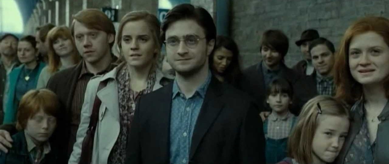 Harry and company, older, watching the Hogwarts Express leave