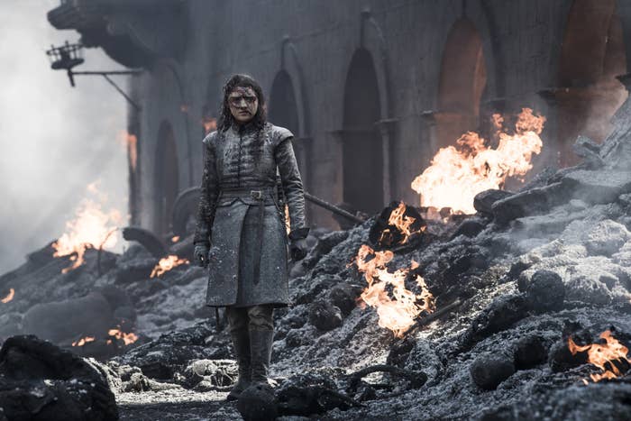 Arya looks ahead amid fiery rubble