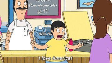 一个人在“鲍勃# x27; s Burgers"说:“我爱美国!“