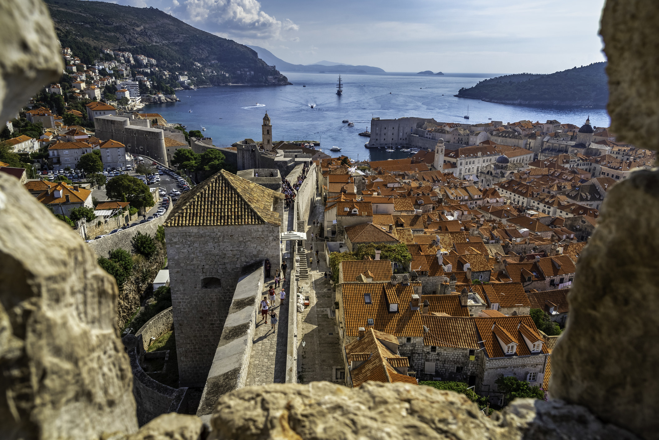 The city of Dubrovnik and a view of the Adriatic Sea.