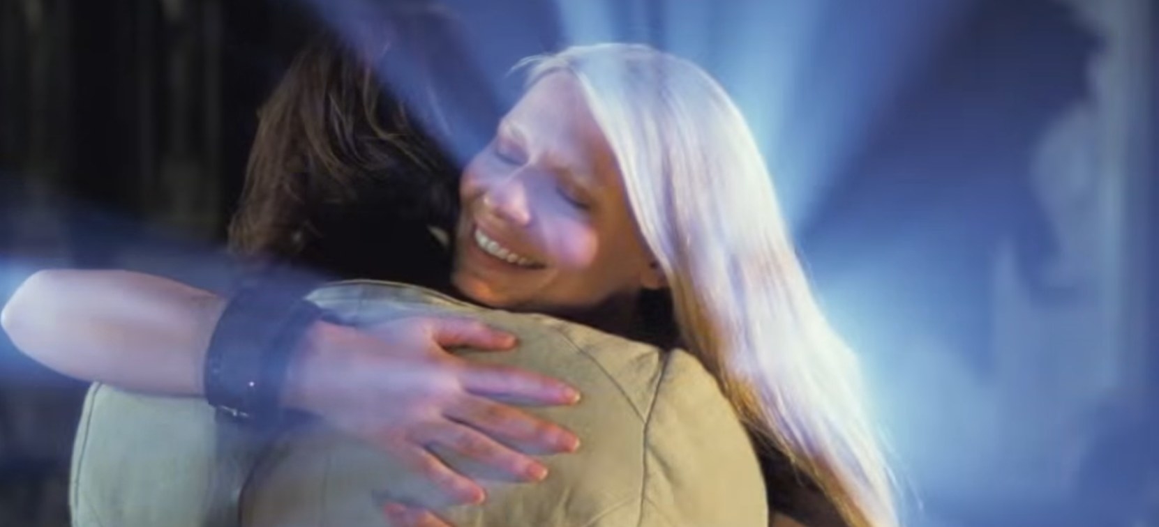 Claire Danes and Charlie Cox hugging as she glows in Stardust