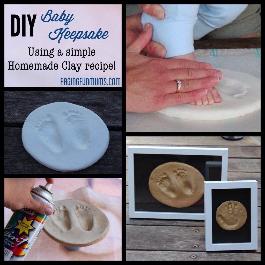 Blogger&#x27;s photo of the different steps to making a clay handprint and footprint frame