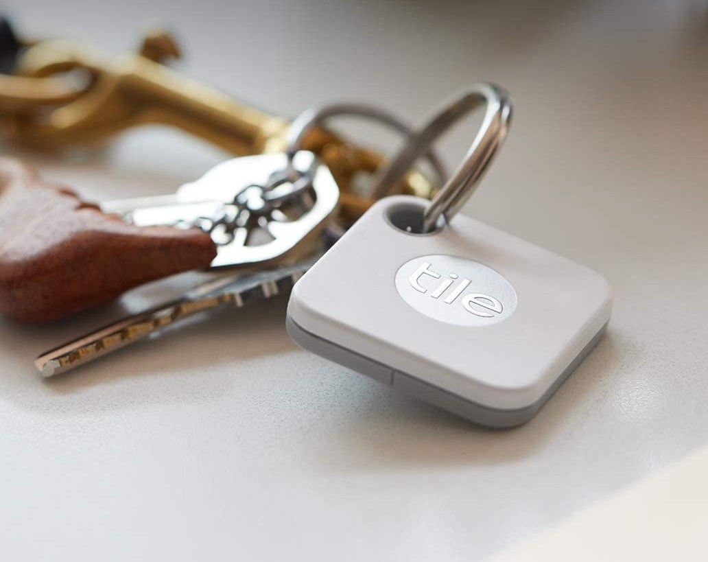 A Tile Mate attached to a ring of keys