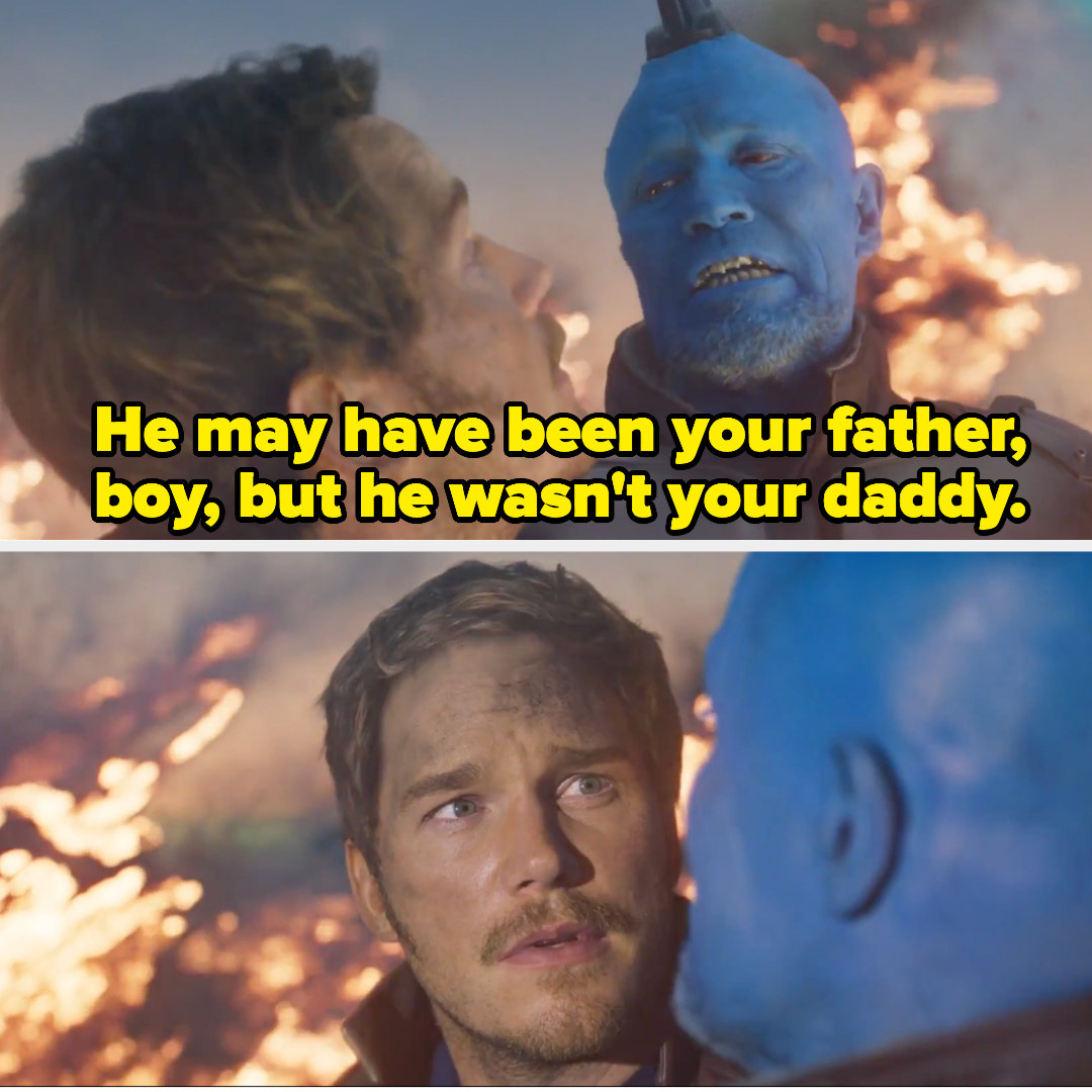 Yondu telling Peter Quill, &quot;He may have been your father, boy, but he wasn&#x27;t your daddy.&quot;
