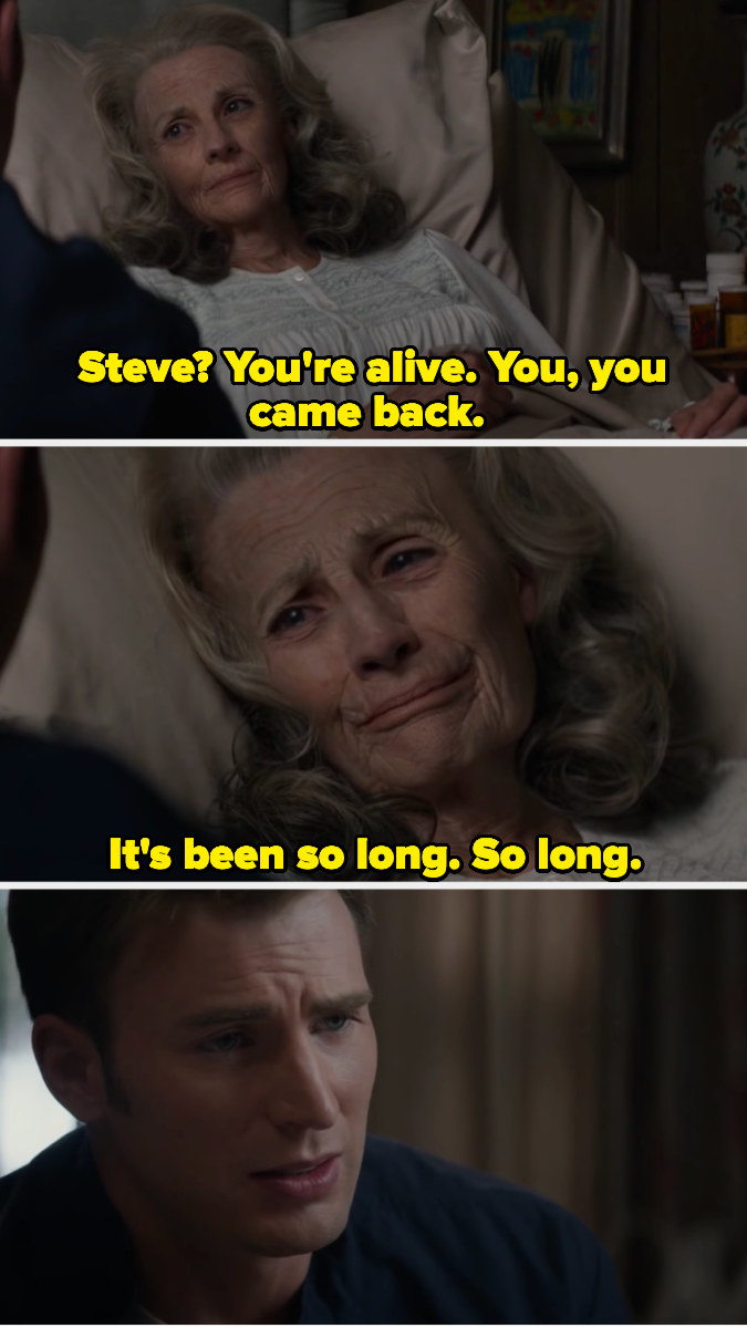 Peggy telling Steve, &quot;You&#x27;re alive. You, you came back. It&#x27;s been so long. So long.&quot;